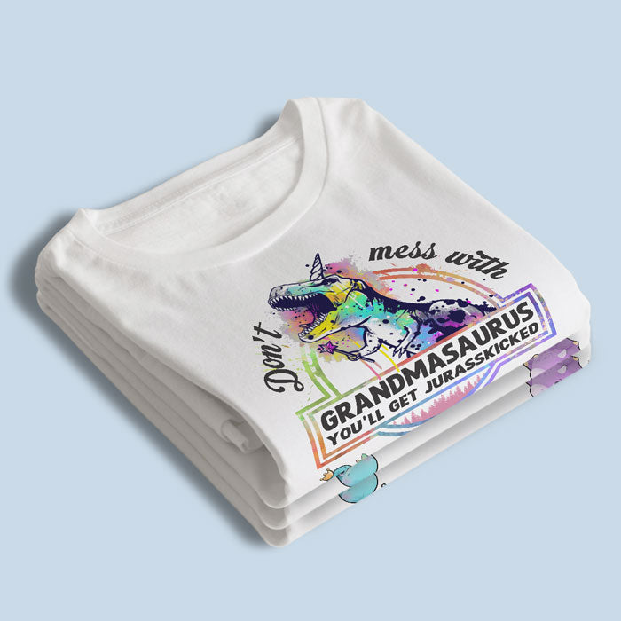 Ne plaisante pas avec Grandmasaurus - T-shirt, sweat à capuche et sweat-shirt unisexe personnalisé pour la famille - Cadeau d'anniversaire pour grand-mère