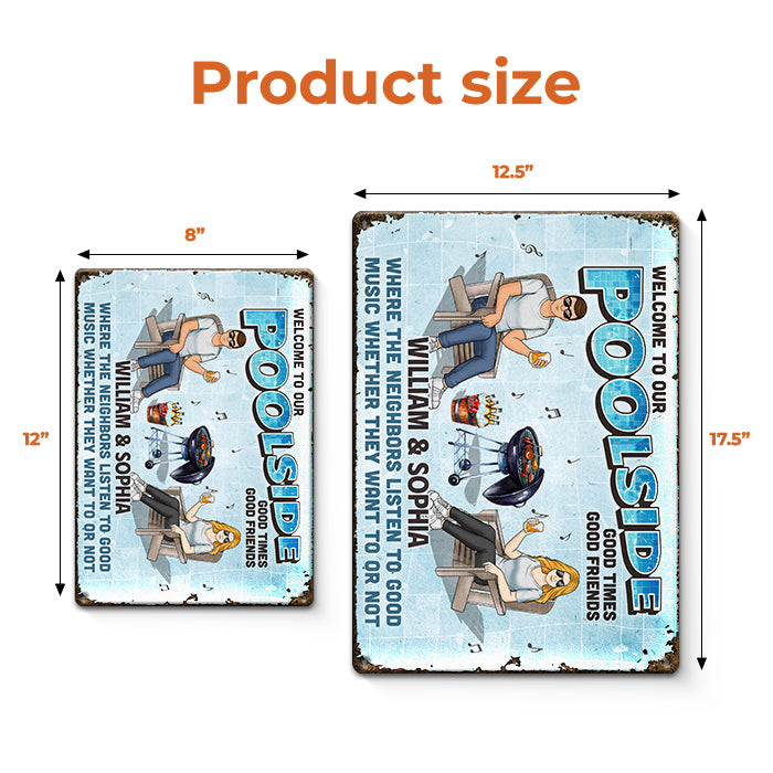 Bienvenue au bord de notre piscine - Plaque en métal personnalisée pour couple - Cadeau de pendaison de crémaillère pour mari et femme, anniversaire