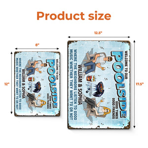 Bienvenue au bord de notre piscine - Plaque en métal personnalisée pour couple - Cadeau de pendaison de crémaillère pour mari et femme, anniversaire