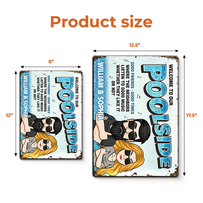 Bienvenue au bord de notre piscine - Plaque en métal personnalisée pour couple - Cadeau de pendaison de crémaillère pour mari et femme, anniversaire