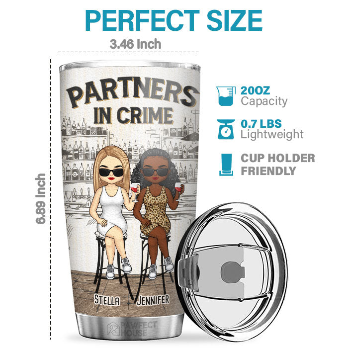 Partenaires dans le crime - Gobelet personnalisé Bestie - Cadeau pour meilleures amies, meilleures amies, sœurs