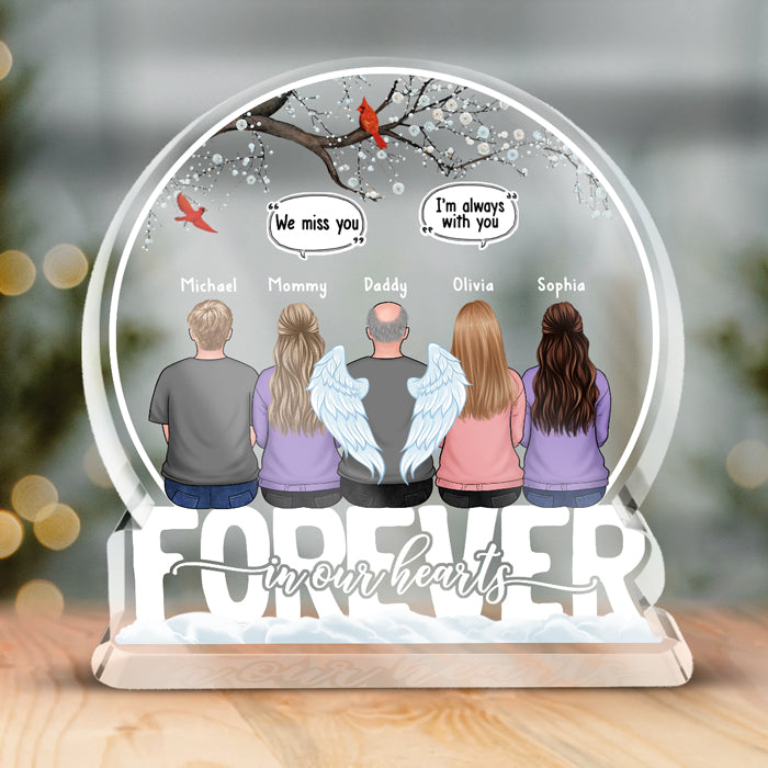 Tu nous manques - Plaque acrylique personnalisée en forme de boule à neige - Cadeau de condoléances, cadeau pour les membres de la famille