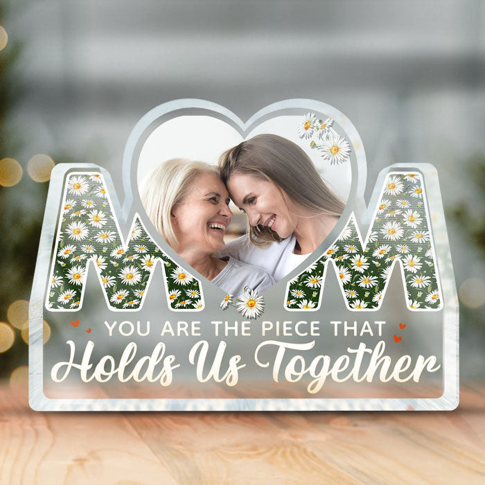 Photo personnalisée : la pièce qui nous unit - Plaque acrylique personnalisée en forme de famille - Cadeau d'anniversaire pour maman de la part de sa fille