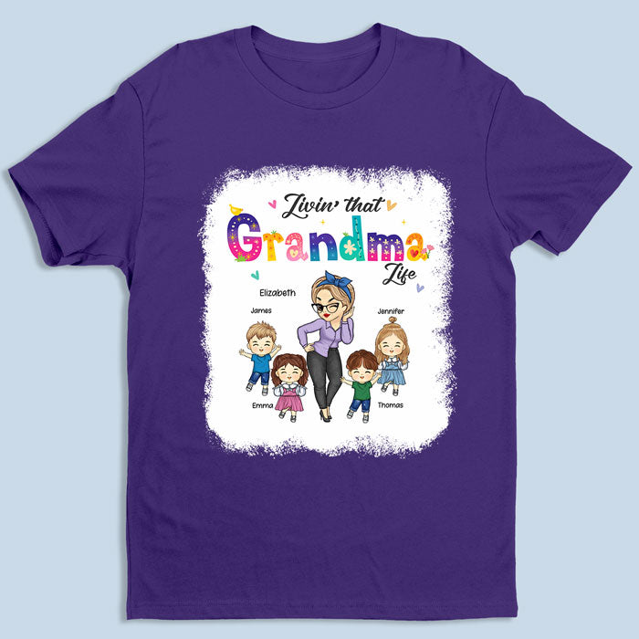 Vivre la vie de grand-mère aimante - T-shirt personnalisé avec fausse eau de Javel - Cadeau de fête des mères et d'anniversaire pour grand-mère