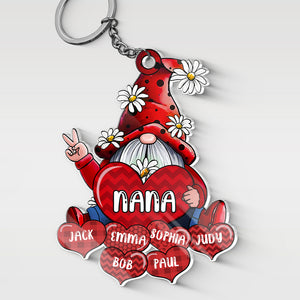 Nain de jardin avec cœur - Porte-clés personnalisé en acrylique en forme de nain de jardin - Cadeau d'anniversaire pour grand-mère et fête des mères
