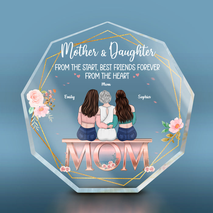 Tu es la pièce qui nous unit, maman - Plaque acrylique personnalisée en forme de nonagone pour la famille - Cadeau de fête des mères, d'anniversaire pour maman de la part de ses filles