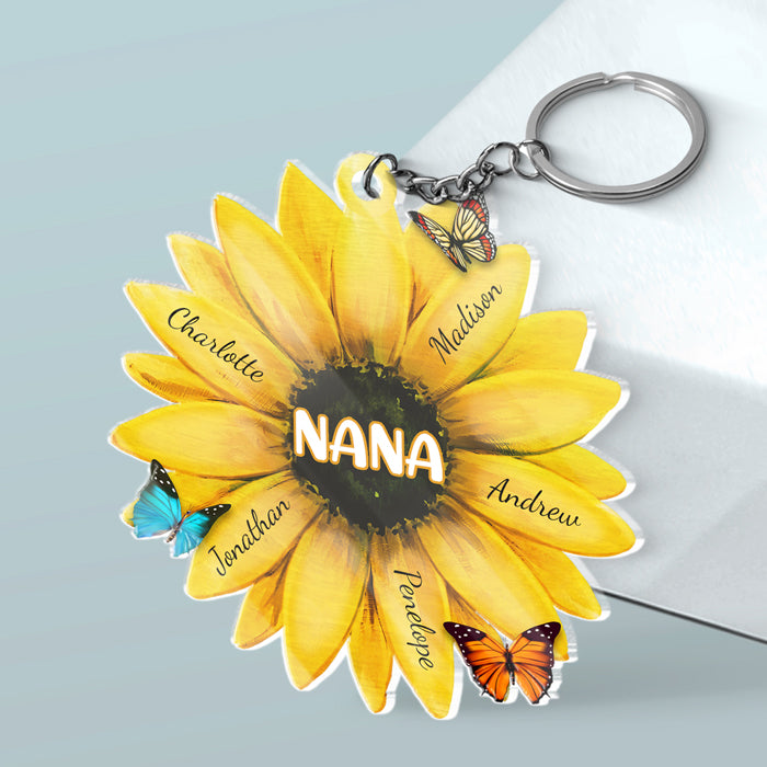 Meilleure grand-mère de tous les temps - Porte-clés personnalisé en acrylique en forme de fleur pour la famille - Cadeau d'anniversaire et de fête des mères pour grand-mère