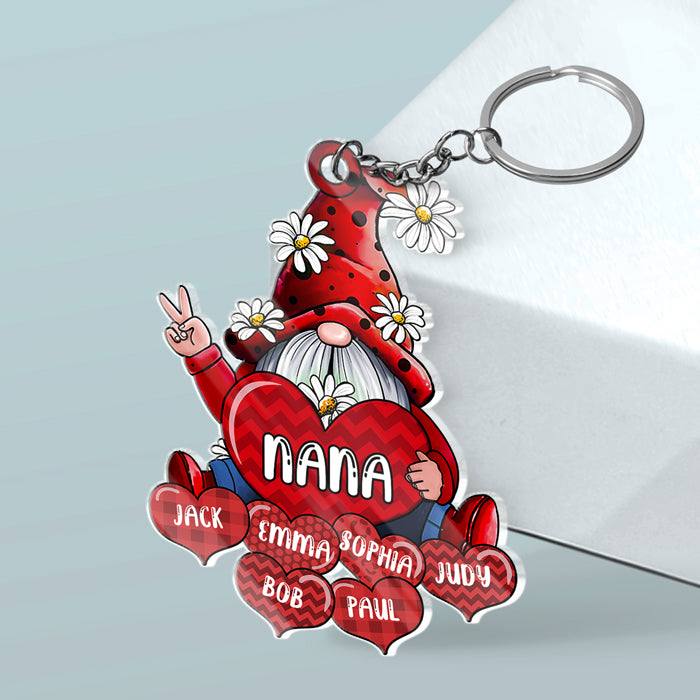 Nain de jardin avec cœur - Porte-clés personnalisé en acrylique en forme de nain de jardin - Cadeau d'anniversaire pour grand-mère et fête des mères