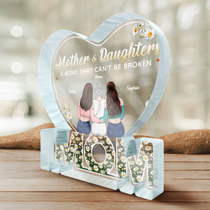 L'amour entre nous dure pour toujours - Plaque acrylique personnalisée pour la famille - Cadeau d'anniversaire ou de fête des mères