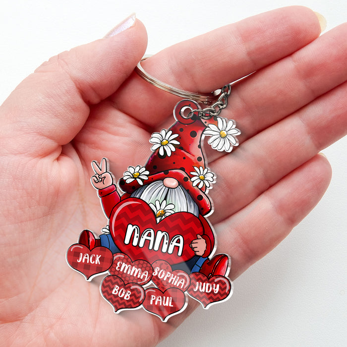 Nain de jardin avec cœur - Porte-clés personnalisé en acrylique en forme de nain de jardin - Cadeau d'anniversaire pour grand-mère et fête des mères