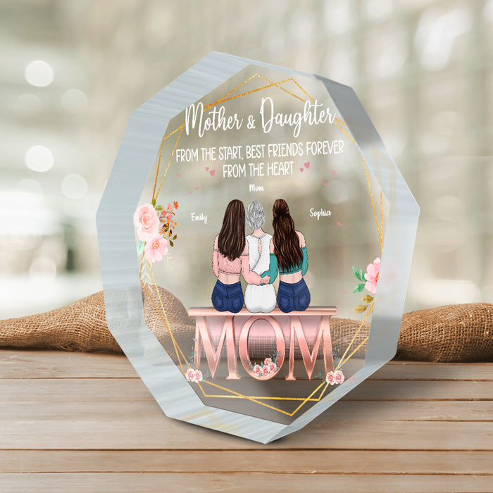 Tu es la pièce qui nous unit, maman - Plaque acrylique personnalisée en forme de nonagone pour la famille - Cadeau de fête des mères, d'anniversaire pour maman de la part de ses filles