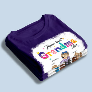 Vivre la vie de grand-mère aimante - T-shirt personnalisé avec fausse eau de Javel - Cadeau de fête des mères et d'anniversaire pour grand-mère
