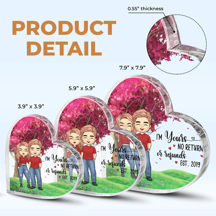 Je suis à toi, aucun retour ni remboursement - Plaque acrylique personnalisée en forme de cœur pour couple - Cadeau pour mari et femme, anniversaire