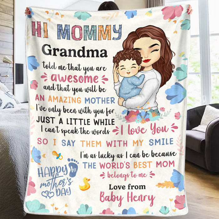 I Say I Love You With My Smile - Family Personalized Custom Baby Blanket - Mother's Day, Baby Shower Gift, Gift For First Mom