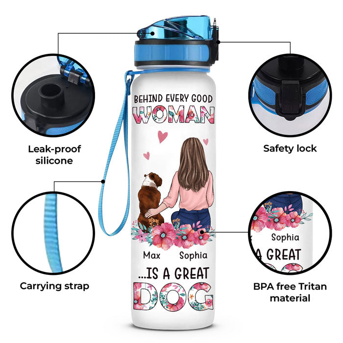 Juste une femme qui aime ses chiens - Bouteille d'eau personnalisée avec suivi de l'eau - Cadeau pour les propriétaires et les amoureux des animaux