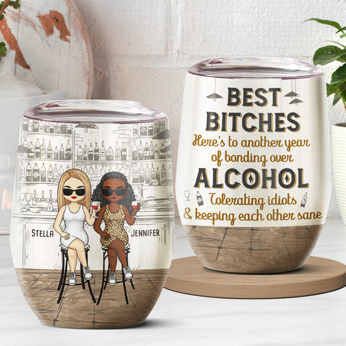 Voici une autre année de liens - Verre à vin personnalisé Bestie - Cadeau pour les meilleures amies, BFF, sœurs 