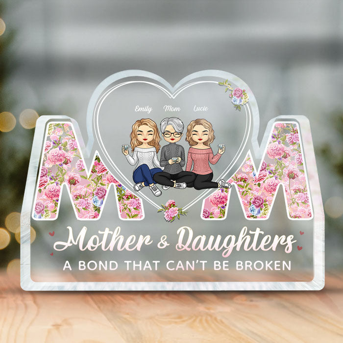 Tout ce que nous sommes, c'est grâce à toi, maman - Plaque acrylique personnalisée en forme de famille - Cadeau de fête des mères, d'anniversaire pour maman