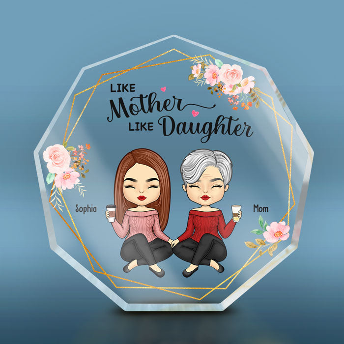 D'abord notre mère, toujours notre amie - Plaque acrylique personnalisée en forme de nonagone pour la famille - Cadeau de fête des mères, d'anniversaire pour maman de la part de ses filles