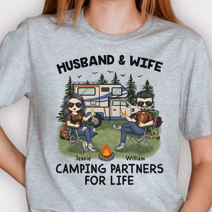 Camping Partners For Life - Gift For Camping Couples, Husband Wife, Personalized Unisex T-shirt, Hoodie, Sweatshirt.