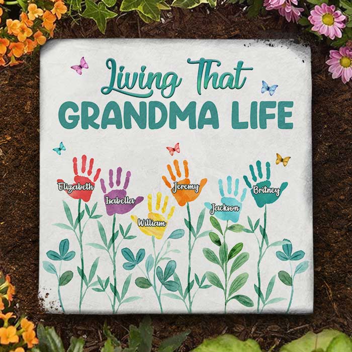 Vivre la vie de grand-mère - Pierre de jardin personnalisée - Cadeau pour grand-mère et grands-parents