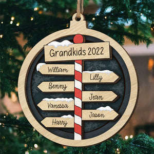 Petits-enfants 2022 - Décoration de Noël ronde personnalisée en bois à deux couches - Cadeau pour les membres de la famille, cadeau de Noël