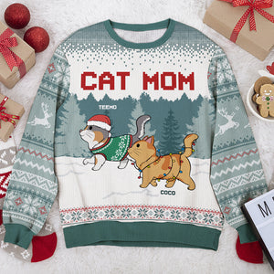 Sweat-shirt personnalisé « Maman Chat » et « Papa Chat » - Pull en laine unisexe - Cadeau de Noël pour les propriétaires et les amoureux des animaux