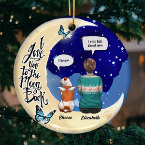 Je t'aime jusqu'à la lune et retour - Décoration de Noël ronde personnalisée en céramique - Cadeau commémoratif, cadeau de condoléances, cadeau de Noël