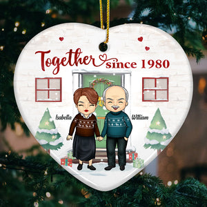Christmas Together Since - Personalized Custom Heart Shaped Ceramic Christmas Ornament - Gift For Couple, Husband Wife, Anniversary, Engagement, Wedding, Marriage Gift, Christmas Gift