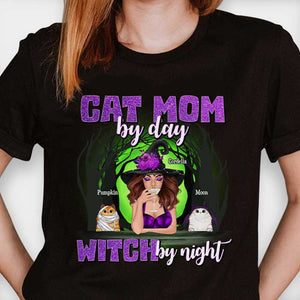 Maman chat le jour, sorcière la nuit - T-shirt unisexe personnalisé, sweat à capuche, sweat-shirt - Cadeau pour sorcières, cadeau pour amoureux des animaux, cadeau d'Halloween