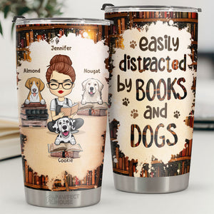 Facilement distrait par les livres et les chiens - Gobelet personnalisé - Cadeau pour amoureux des chiens, propriétaires de chiens, cadeau pour chien, cadeau pour amoureux des animaux