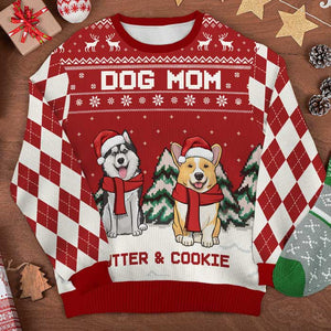 Joyeux Noël, papa chien, maman chien - Sweat-shirt de Noël unisexe personnalisé, sweat-shirt en laine, sweat-shirt imprimé intégral - Cadeau pour les amoureux des chiens, les amoureux des animaux, cadeau de Noël