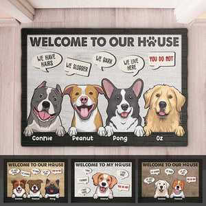 Bienvenue chez nous, nous vivons ici, vous non - Tapis décoratif personnalisé - Cadeau pour les amoureux des chiens, propriétaires de chiens, cadeau pour chien, cadeau pour les amoureux des animaux