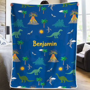 Joyful Background Dino - Personalized Custom Blanket - Gift For Kids, Gift For Family, Christmas Gift