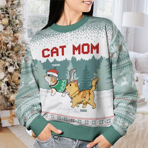 Sweat-shirt personnalisé « Maman Chat » et « Papa Chat » - Pull en laine unisexe - Cadeau de Noël pour les propriétaires et les amoureux des animaux