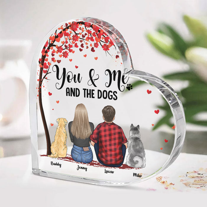 Toi, moi et ces enfants à fourrure - Plaque acrylique personnalisée en forme de cœur pour couple - Cadeau pour couples, propriétaires d'animaux, amoureux des animaux