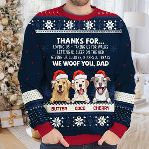 Merci de nous aimer, nous vous adressons nos salutations - Sweat-shirt de Noël unisexe personnalisé et moche, sweat-shirt en laine, sweat-shirt imprimé intégral - Cadeau pour les amoureux des chiens, les amoureux des animaux, cadeau de Noël
