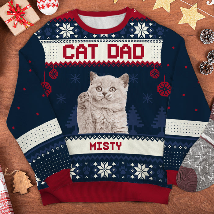 Je suis une maman chat - Sweat-shirt de Noël unisexe personnalisé, sweat-shirt en laine, sweat-shirt imprimé intégral - Télécharger une image, cadeau pour les amoureux des animaux, cadeau de Noël