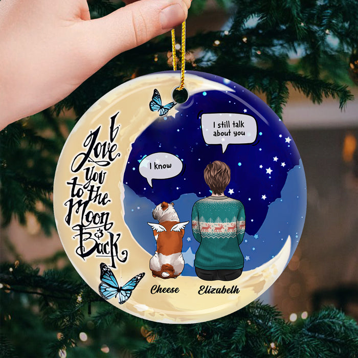 Je t'aime jusqu'à la lune et retour - Décoration de Noël ronde personnalisée en céramique - Cadeau commémoratif, cadeau de condoléances, cadeau de Noël