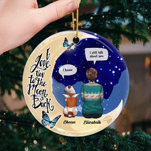 Je t'aime jusqu'à la lune et retour - Décoration de Noël ronde personnalisée en céramique - Cadeau commémoratif, cadeau de condoléances, cadeau de Noël
