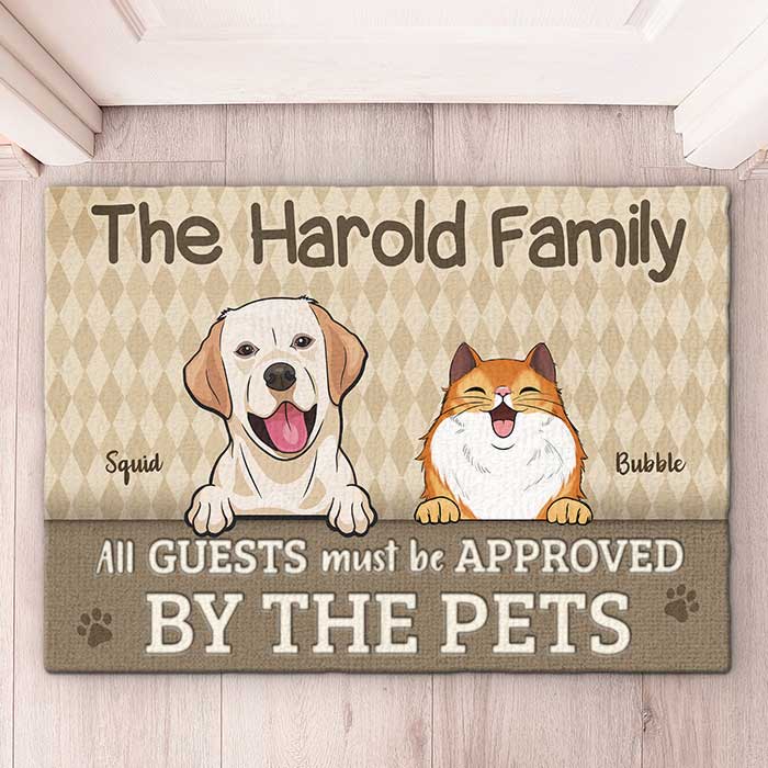 Tous les invités doivent être approuvés par les animaux - Tapis décoratif personnalisé - Télécharger une image, Cadeau pour les amoureux des animaux, Propriétaires d'animaux, Cadeau pour animaux