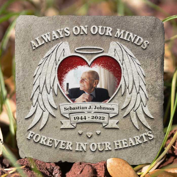 Toujours dans nos esprits et à jamais dans nos cœurs - Pierre commémorative personnalisée, pierre tombale humaine - Télécharger une image, cadeau commémoratif, cadeau de condoléances