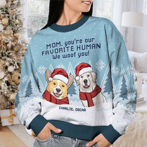 Tu es notre humain préféré, on t'aime - Sweat-shirt moche personnalisé pour chien - Pull en laine unisexe - Cadeau de Noël pour les propriétaires d'animaux et les amoureux des animaux
