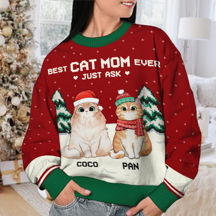 Meilleur papa chat de tous les temps - Sweat-shirt de Noël unisexe personnalisé et moche, sweat-shirt en laine, sweat-shirt imprimé intégral - Cadeau pour les amoureux des chats, les amoureux des animaux, cadeau de Noël
