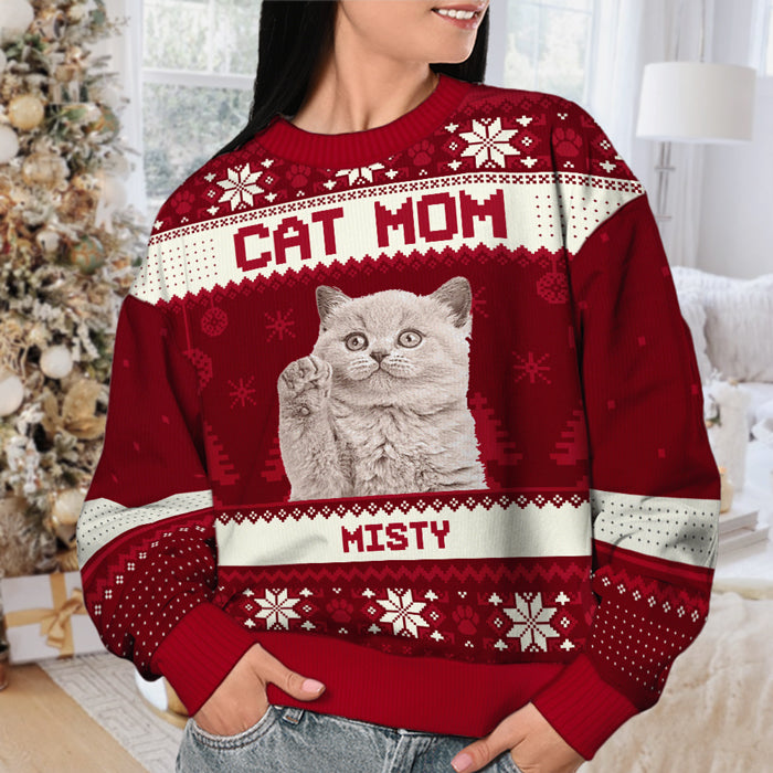 Je suis une maman chat - Sweat-shirt de Noël unisexe personnalisé, sweat-shirt en laine, sweat-shirt imprimé intégral - Télécharger une image, cadeau pour les amoureux des animaux, cadeau de Noël