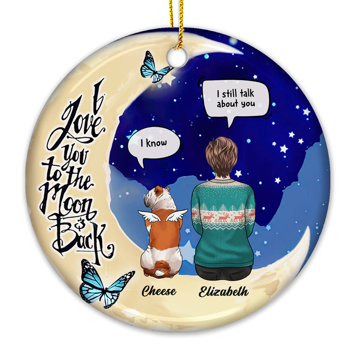 Je t'aime jusqu'à la lune et retour - Décoration de Noël ronde personnalisée en céramique - Cadeau commémoratif, cadeau de condoléances, cadeau de Noël