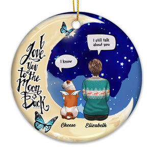 Je t'aime jusqu'à la lune et retour - Décoration de Noël ronde personnalisée en céramique - Cadeau commémoratif, cadeau de condoléances, cadeau de Noël