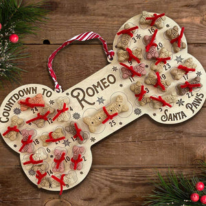 Compte à rebours avant le Père Noël - Avent personnalisé pour chien - Panneau en bois avec friandises pour animaux de compagnie - Cadeau de Noël pour les propriétaires et les amoureux des animaux