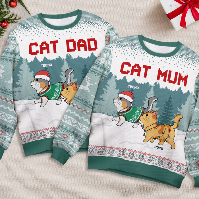 Sweat-shirt personnalisé « Maman Chat » et « Papa Chat » - Pull en laine unisexe - Cadeau de Noël pour les propriétaires et les amoureux des animaux