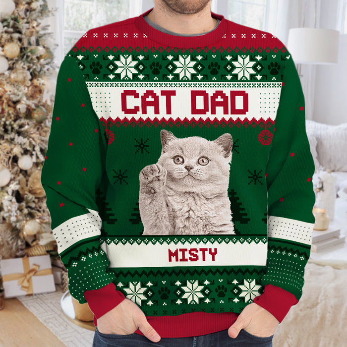 Je suis une maman chat - Sweat-shirt de Noël unisexe personnalisé, sweat-shirt en laine, sweat-shirt imprimé intégral - Télécharger une image, cadeau pour les amoureux des animaux, cadeau de Noël