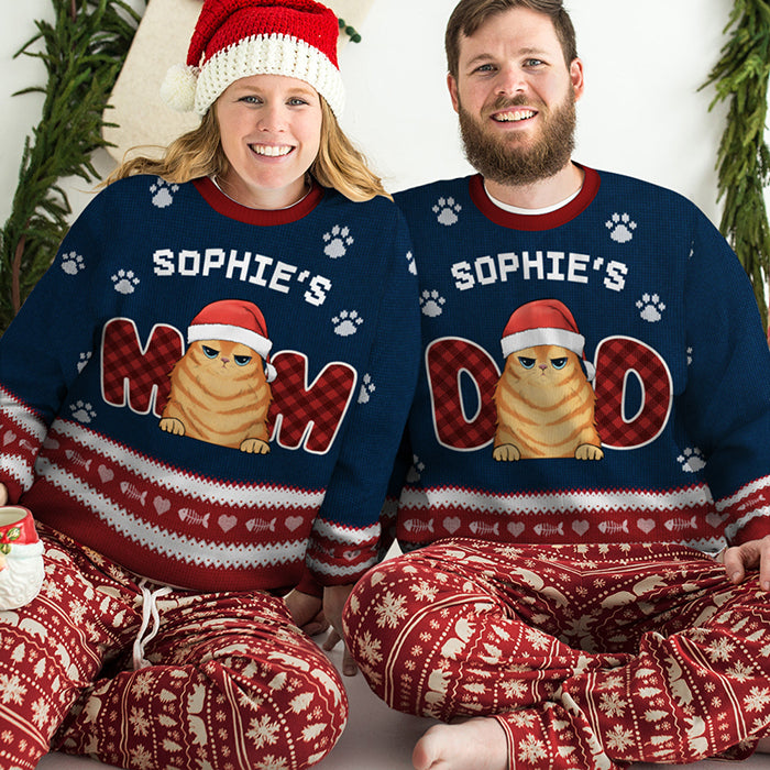 Nous sommes parents de chats - Sweat-shirt de Noël unisexe personnalisé et moche, sweat-shirt en laine, sweat-shirt imprimé intégral - Cadeau pour les amoureux des chats, les amoureux des animaux, cadeau de Noël